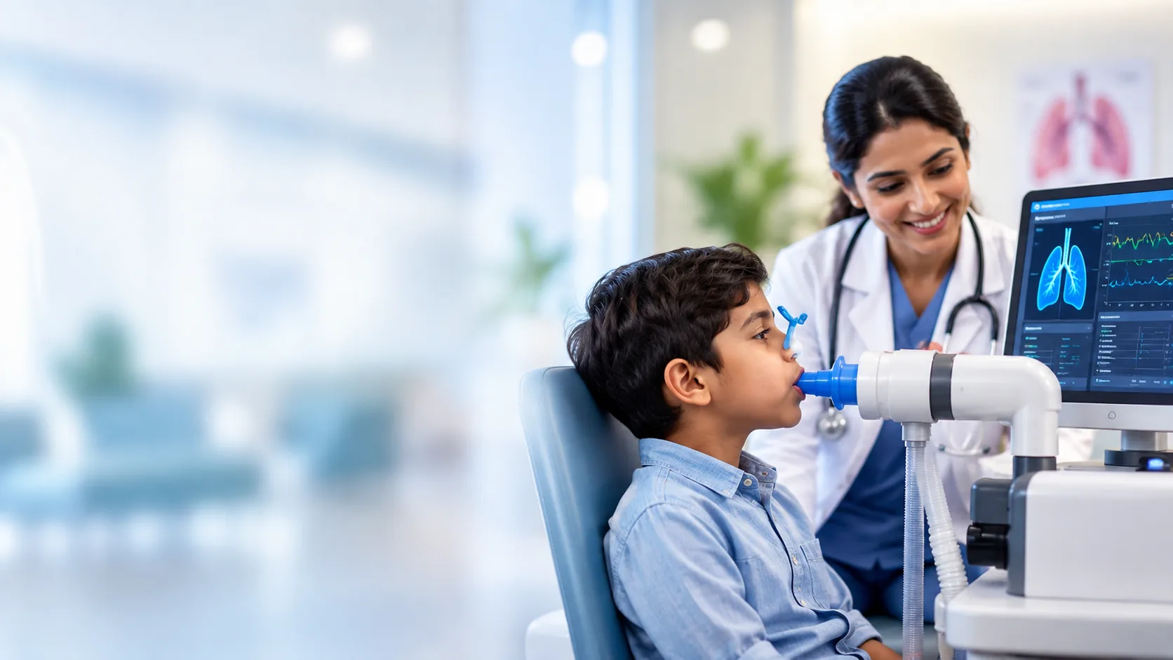 Illustration of respiratory testing for a child