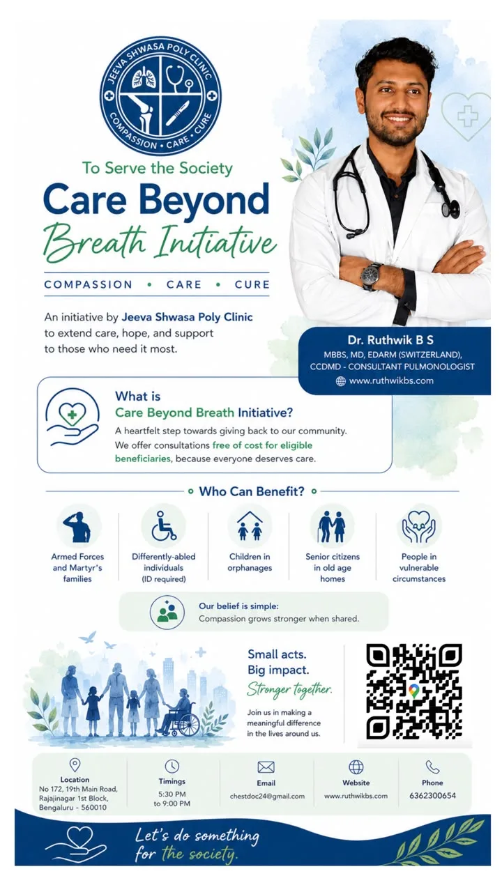 Dr. Ruthwik B S, pictured in the Care Beyond Breath brochure