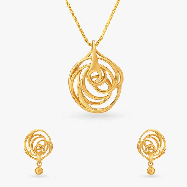 Spiral Gold Pendant and Earrings Set