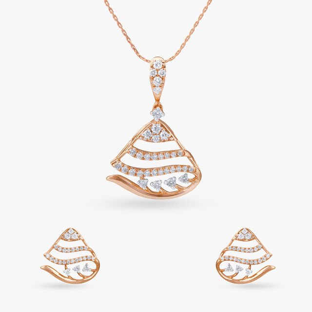 Wavy Triangle Diamond Pendant and Earrings Set