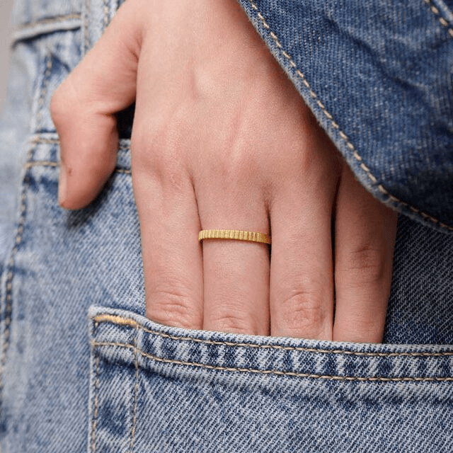 Sleek Textured Gold Ring